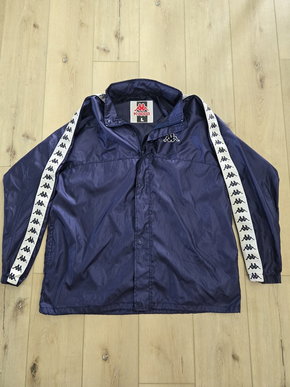 Vintage Kappa Navy Windbreaker with White Logo Tape Sleeves